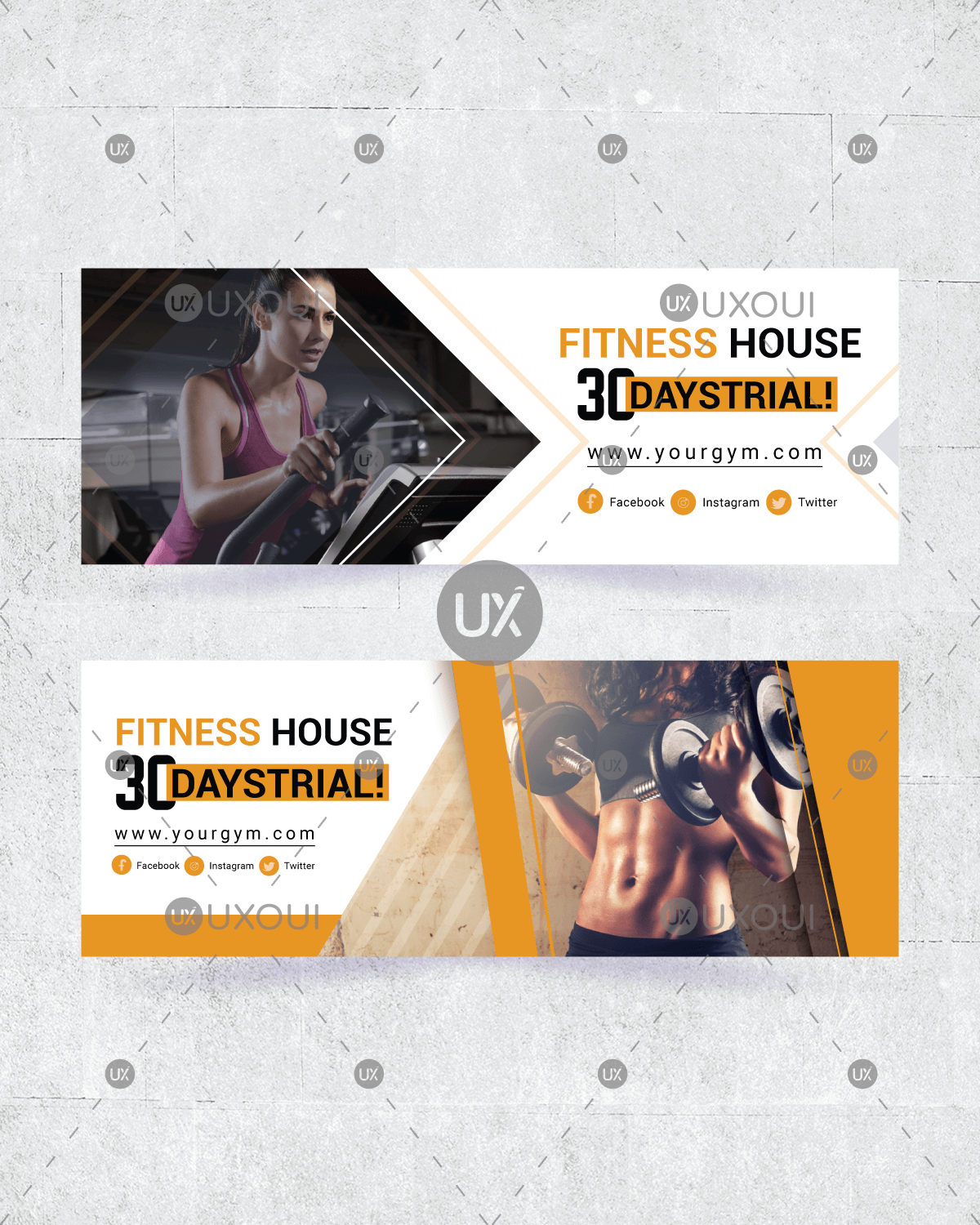 Modern Abstract Sport Gym Fitness Banners Set Design Template Vector Uxoui