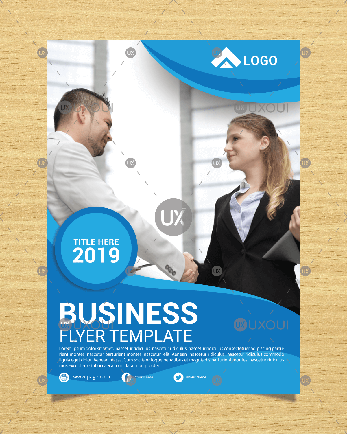 Free Blue Wavy Corporate Business Flyer Template Design Vector With Photo Uxoui